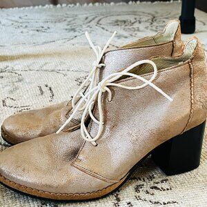 Fly London Metallic Leather Lace-up Block Heel Oxford Booties 40